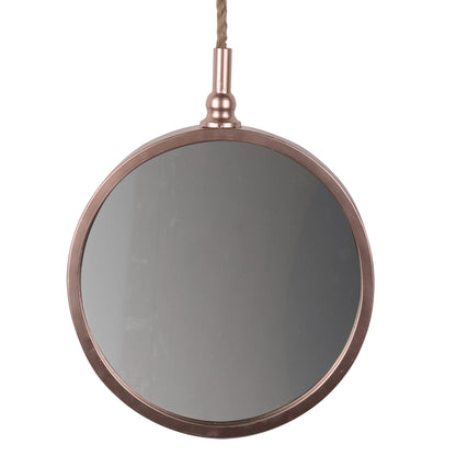 Benzara 34" Copper Small Round Metal Frame Wall Mirror With Attached Rope Hanging