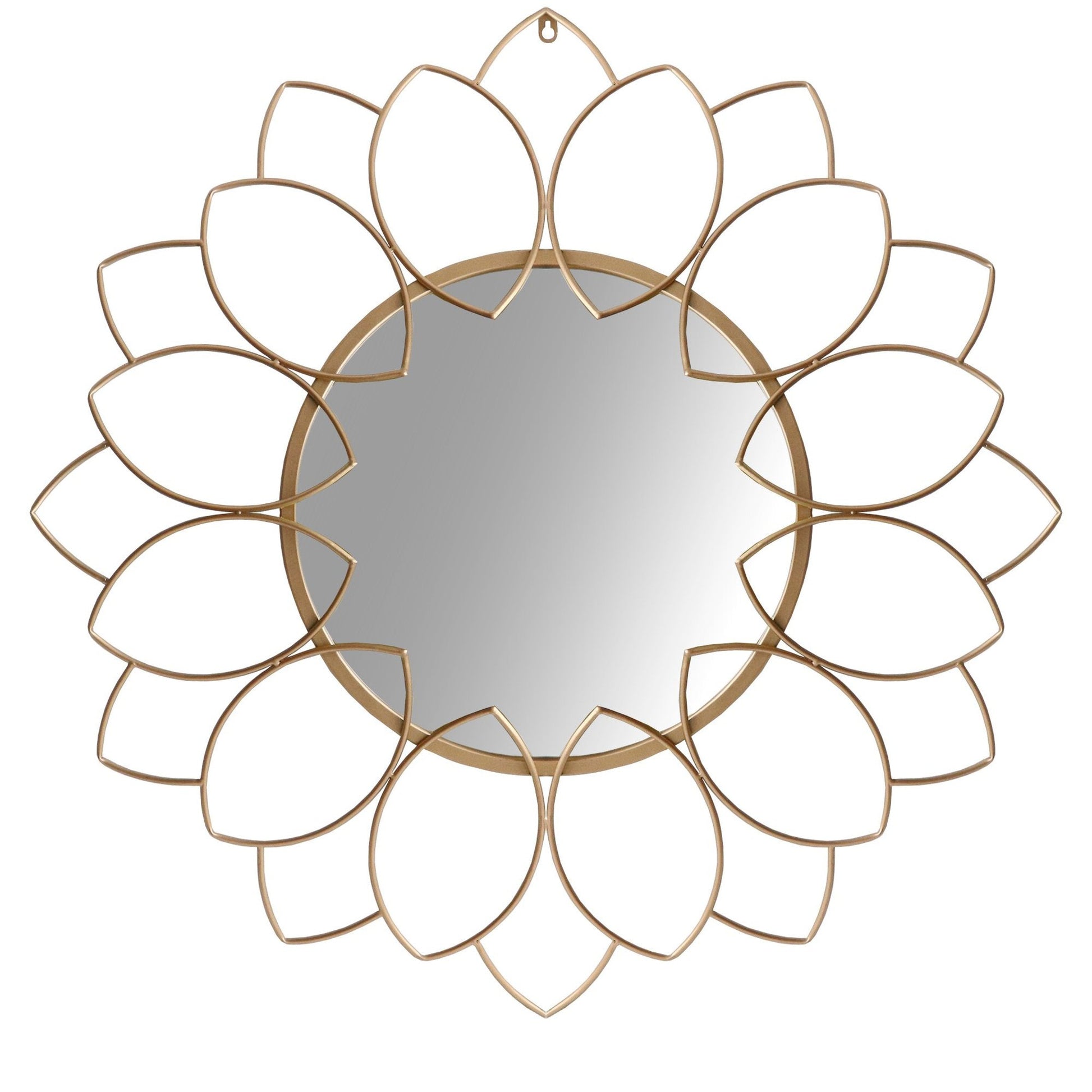 Benzara 34" Round Brown and Gold Metal Decor Wall Mirror With Oval Motif