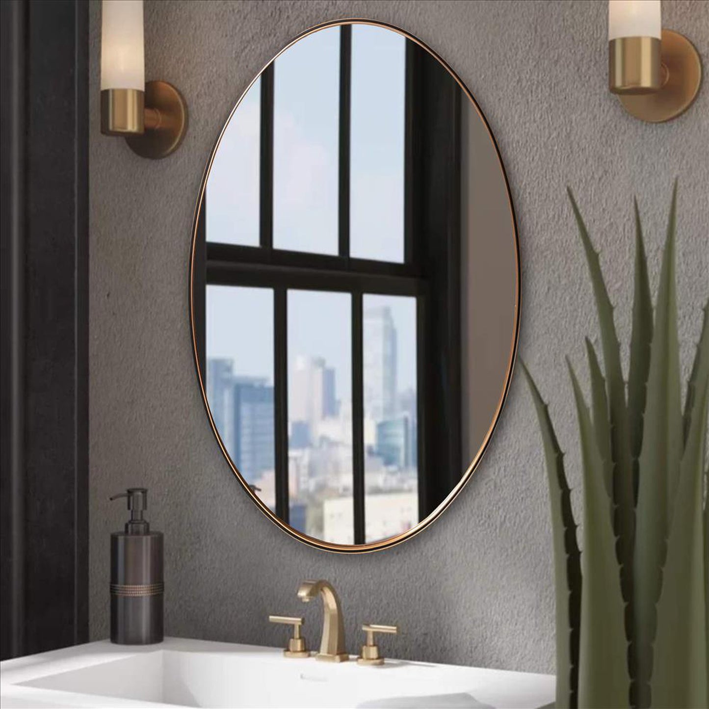 Benzara 35" Oval Matte Gold Metal Framed Accent Wall Mirror