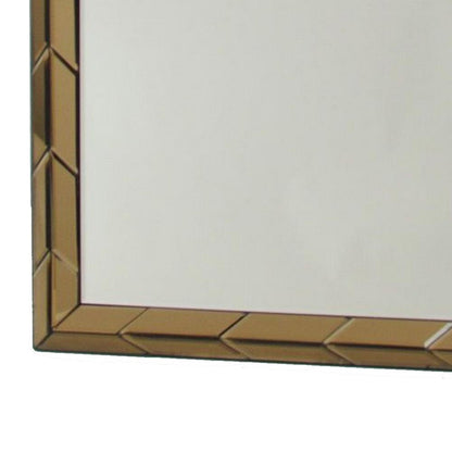 Benzara 35" Rectangular Brown and Silver Wooden Framed Beveled Wall Mirror