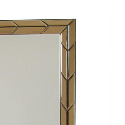 Benzara 35" Rectangular Brown and Silver Wooden Framed Beveled Wall Mirror