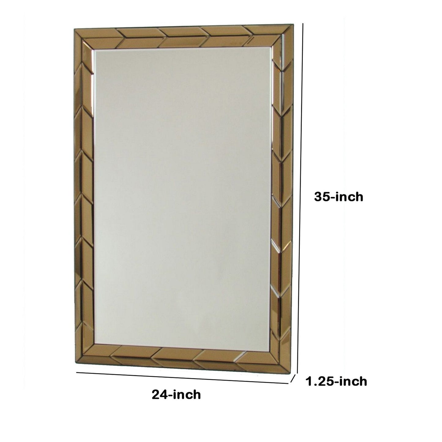 Benzara 35" Rectangular Brown and Silver Wooden Framed Beveled Wall Mirror