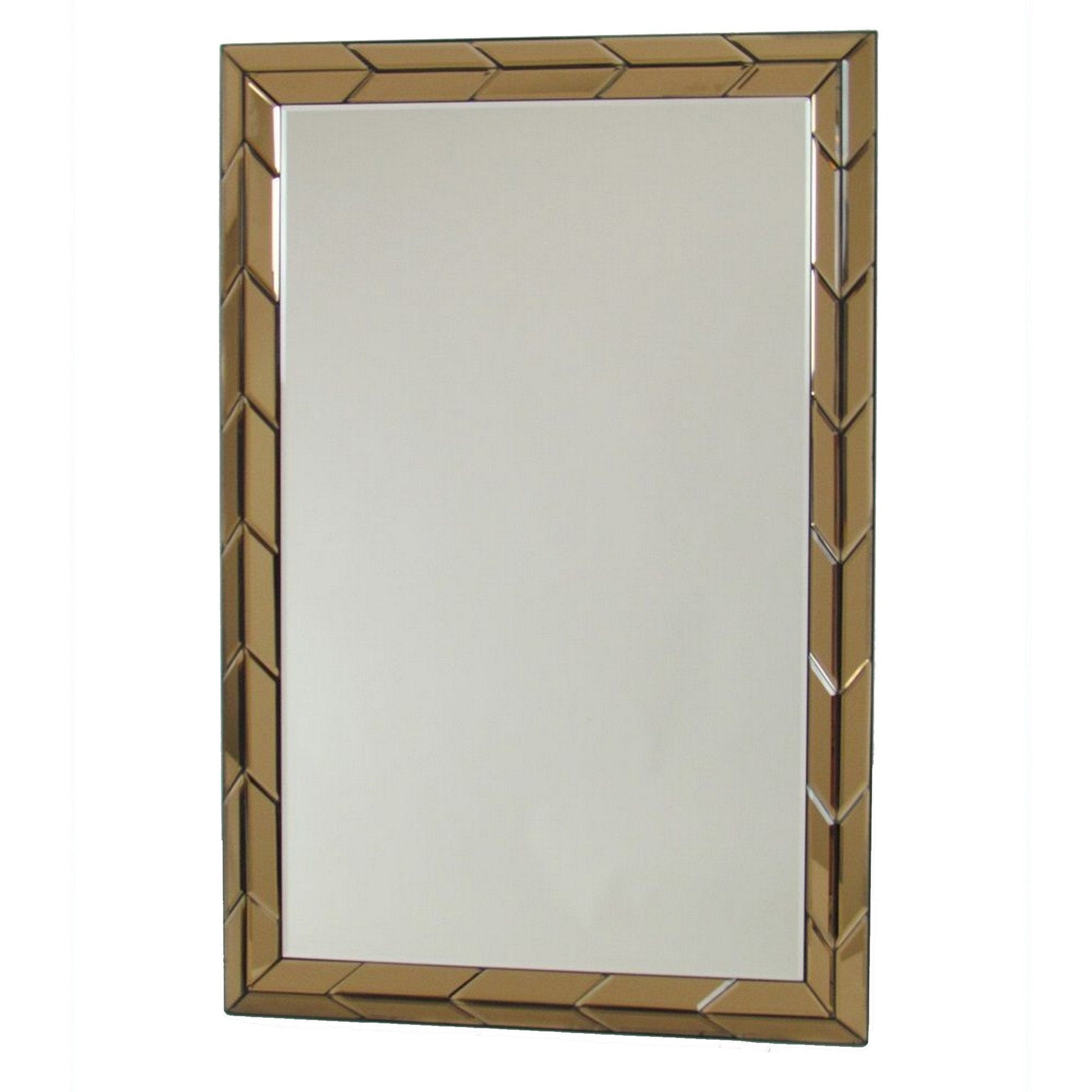 Benzara 35" Rectangular Brown and Silver Wooden Framed Beveled Wall Mirror
