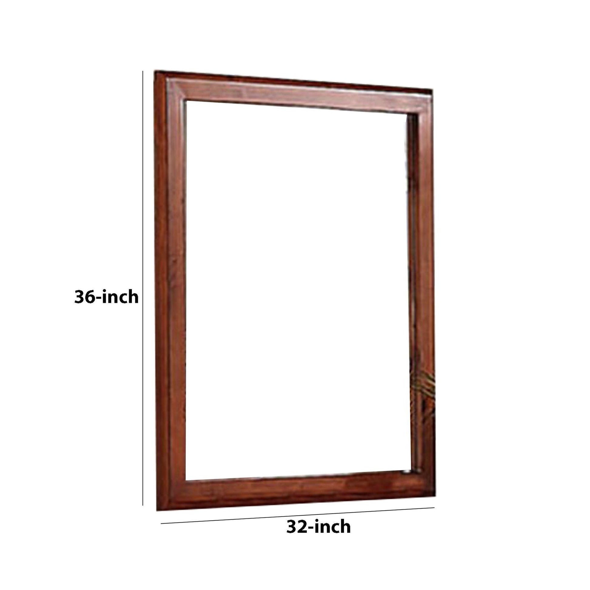 Benzara 36" Rectangular Brown Wooden Framed Wall Mirror