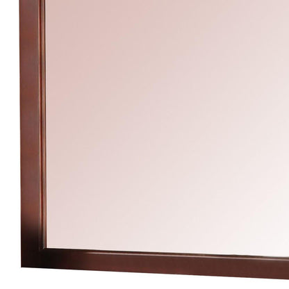 Benzara 36" Rectangular Brown Wooden Framed Wall Mirror With Slightly Arched Top