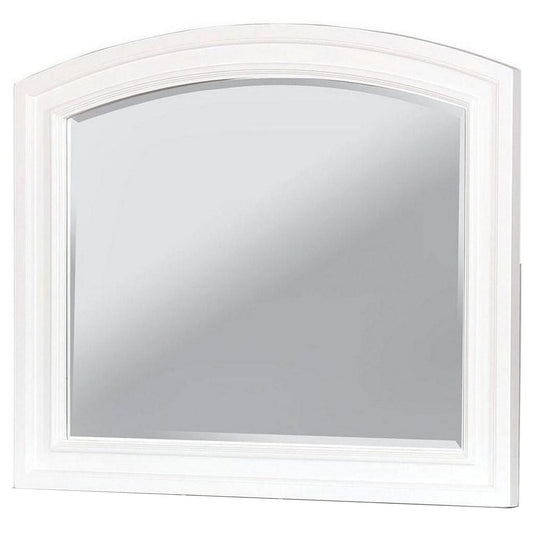 Benzara 36" White Wooden Frame Mirror With Arched Top