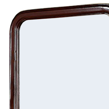Benzara 37" Rectangular Brown Wooden Framed Wall Mirror With Top Curved Edges
