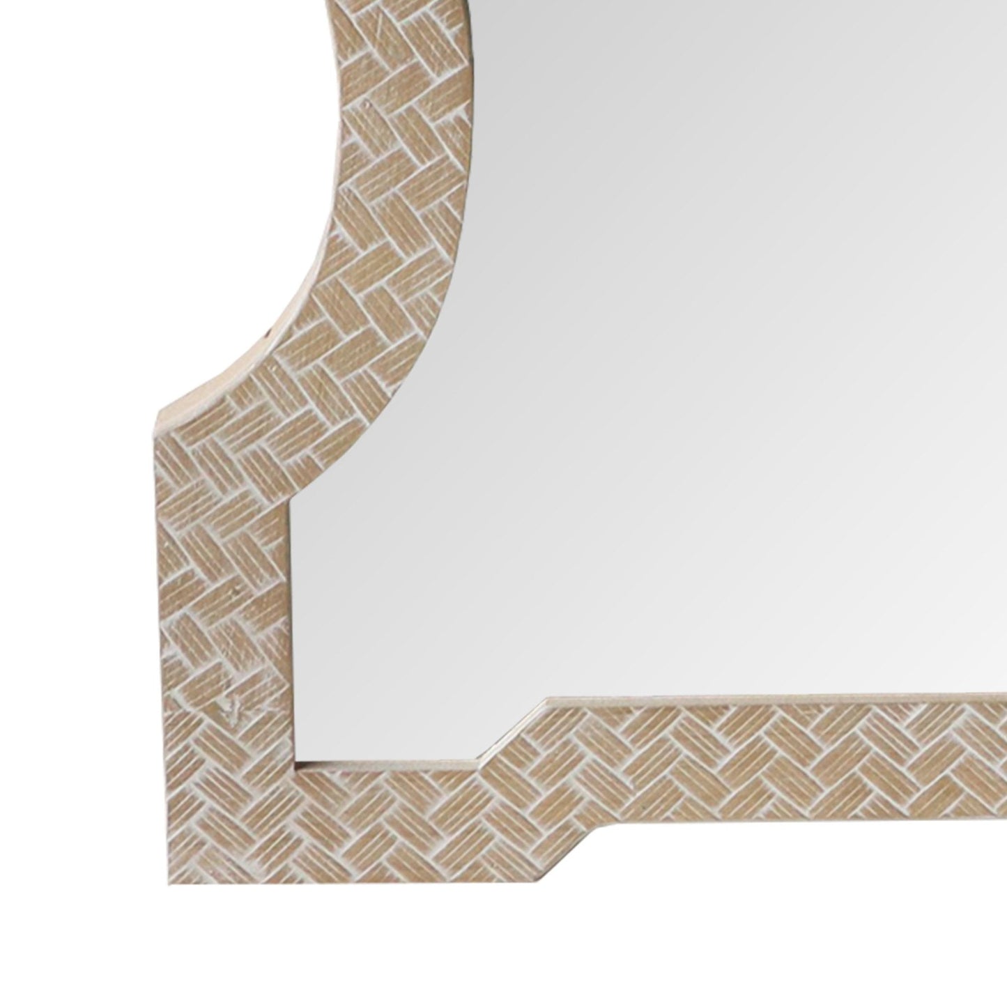 Benzara 37" Scalloped Top Brown Wooden Framed Wall Mirror With Geometric Texture