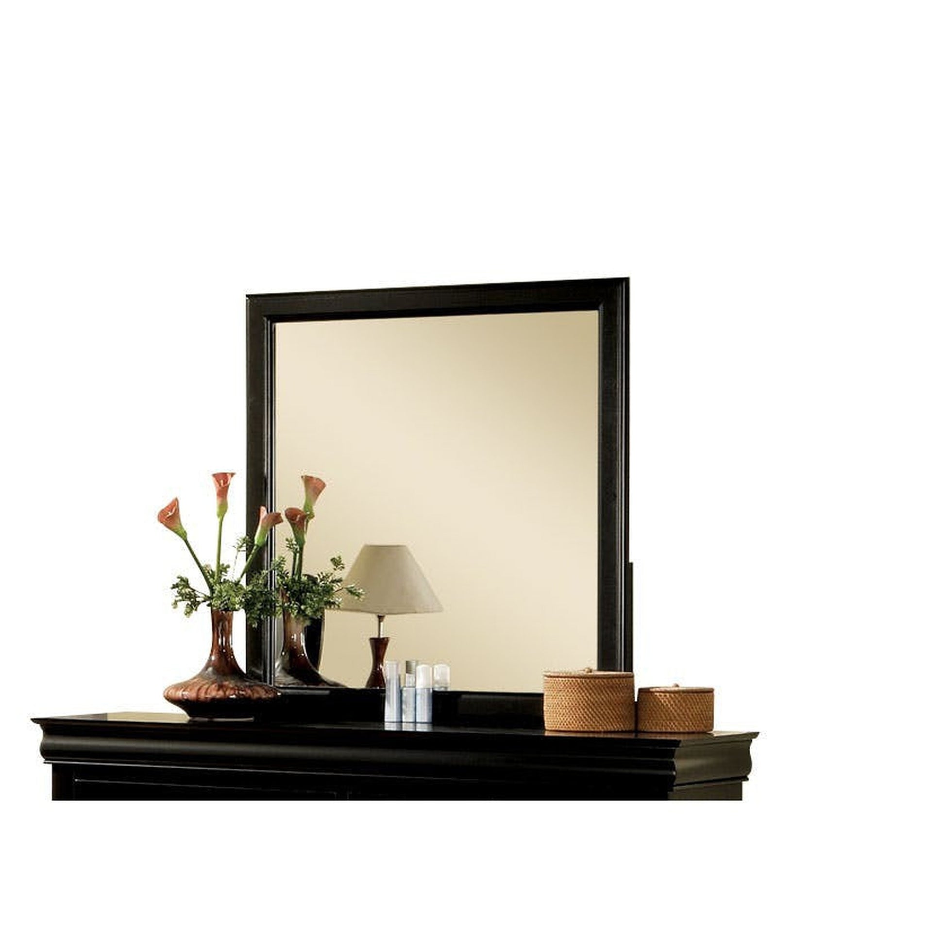 Benzara 38" Black Rectangular Wooden Framed Mirror