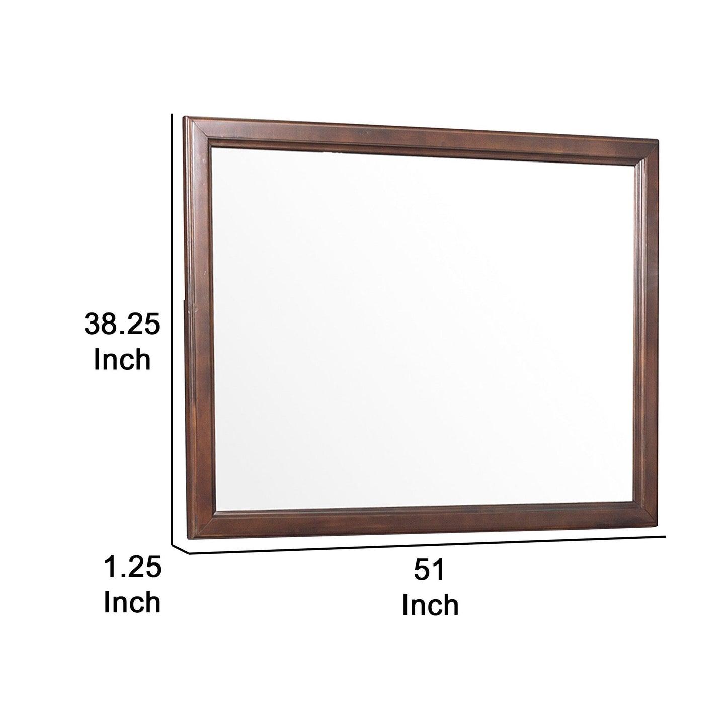 Benzara 38" Brown Wooden Landscape Mirror, Molded Details, Dual Texture