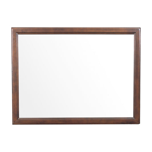 Benzara 38" Brown Wooden Landscape Mirror, Molded Details, Dual Texture