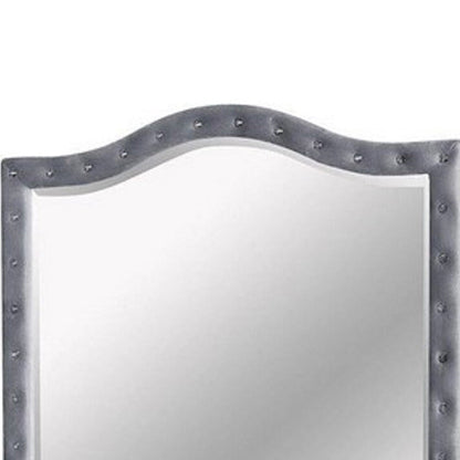 Benzara 38" Gray Fabric Padded Frame Mirror With Button Tufting