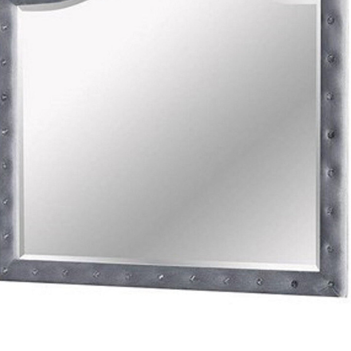 Benzara 38" Gray Fabric Padded Frame Mirror With Button Tufting
