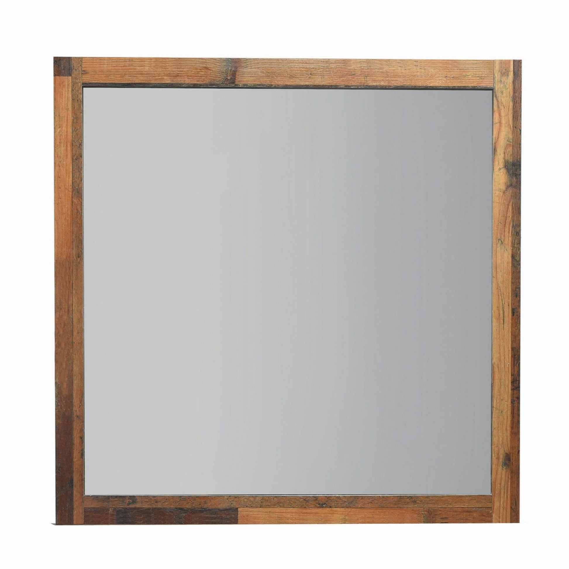 Benzara 39" Square Rustic Brown Wooden Framed Wall Mirror