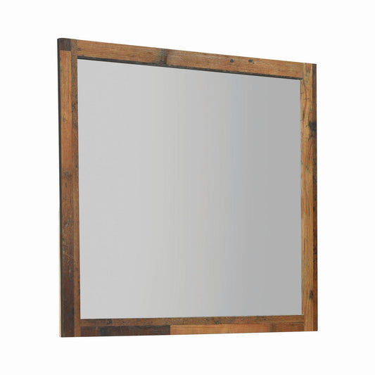 Benzara 39" Square Rustic Brown Wooden Framed Wall Mirror