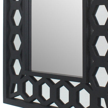 Benzara 40" Black Rectangular Wooden Dressing Mirror With Lattice Pattern Design