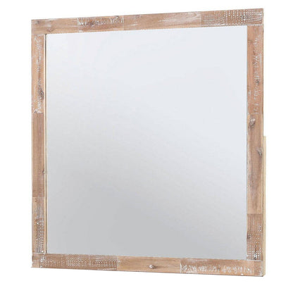 Benzara 40" Brown Rusti Style Wooden Frame Square Mirror