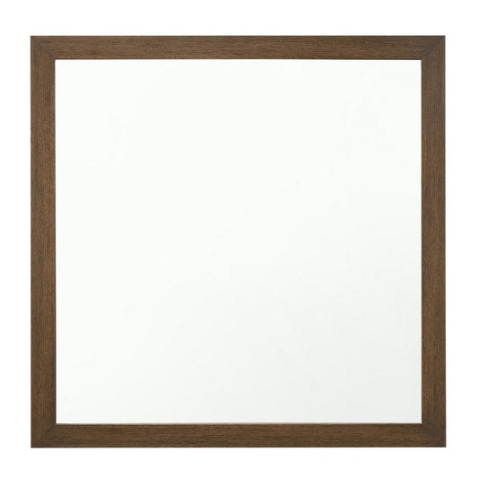 Benzara 40" Brown Square Transitional Style Wooden Frame Mirror With Grain Details