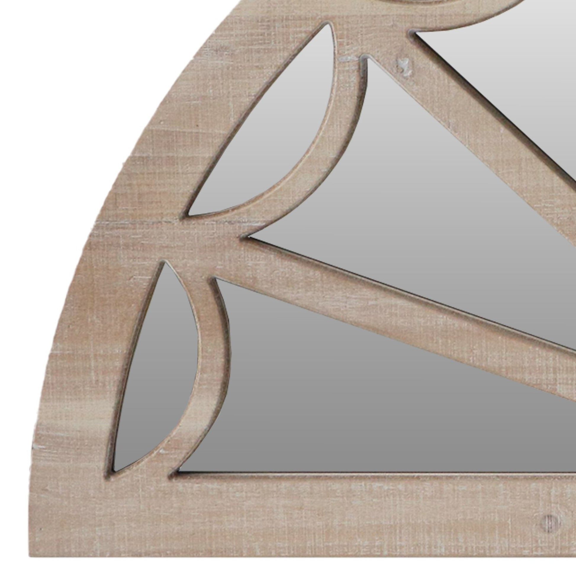 Benzara 40" Brown Window Pane Design Half Crescent Moon Shaped Wooden Wall Mirror