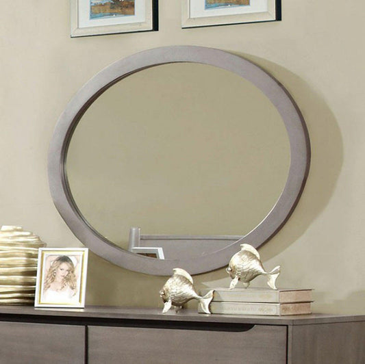 Benzara 40" Gray Oval Chic Wooden Framed Wall Mirror