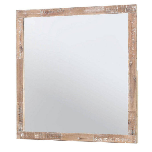 Benzara 40" Gray Rustic Style Wooden Frame Square Mirror