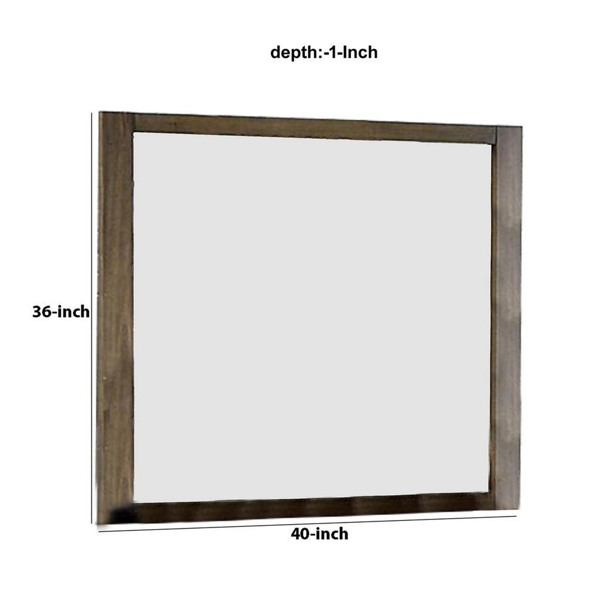 Benzara 40" Rectangular Brown Contemporary Wooden Framed Wall Mirror