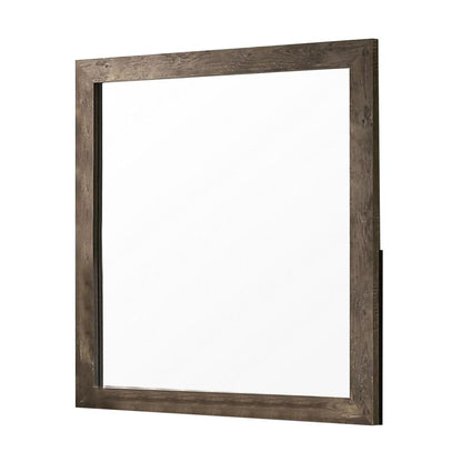 Benzara 40" Square Brown Farmhouse Wooden Framed Wall Mirror With Grain Details