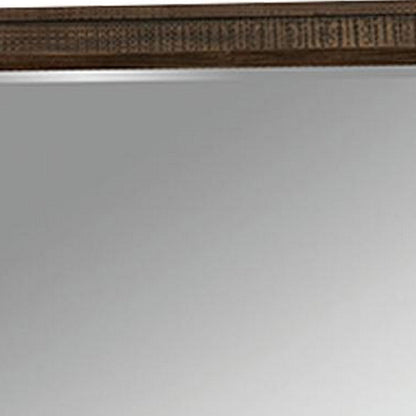 Benzara 42" Brown Rectangular Wooden Frame Transitional Mirror