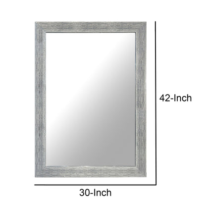 Benzara 42" Rectangular Chrome Polystyrene Encased Wall Mirror With Textured Details