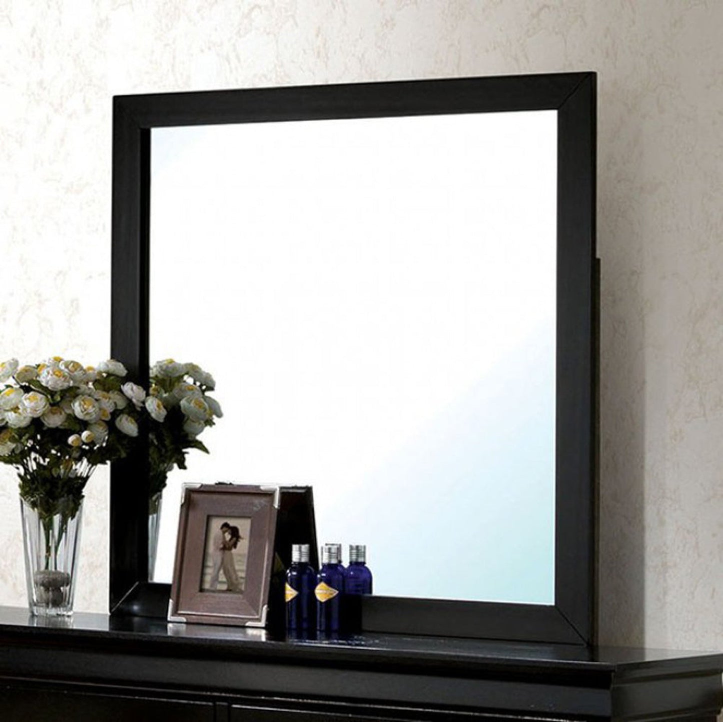 Benzara 43" Black Rectangular Wooden Framed Wall Mirror With Mounting Hardware