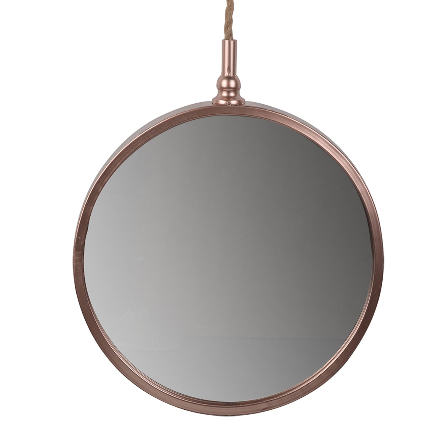 Benzara 43" Copper Medium Round Metal Frame Wall Mirror With Attached Rope Hanging