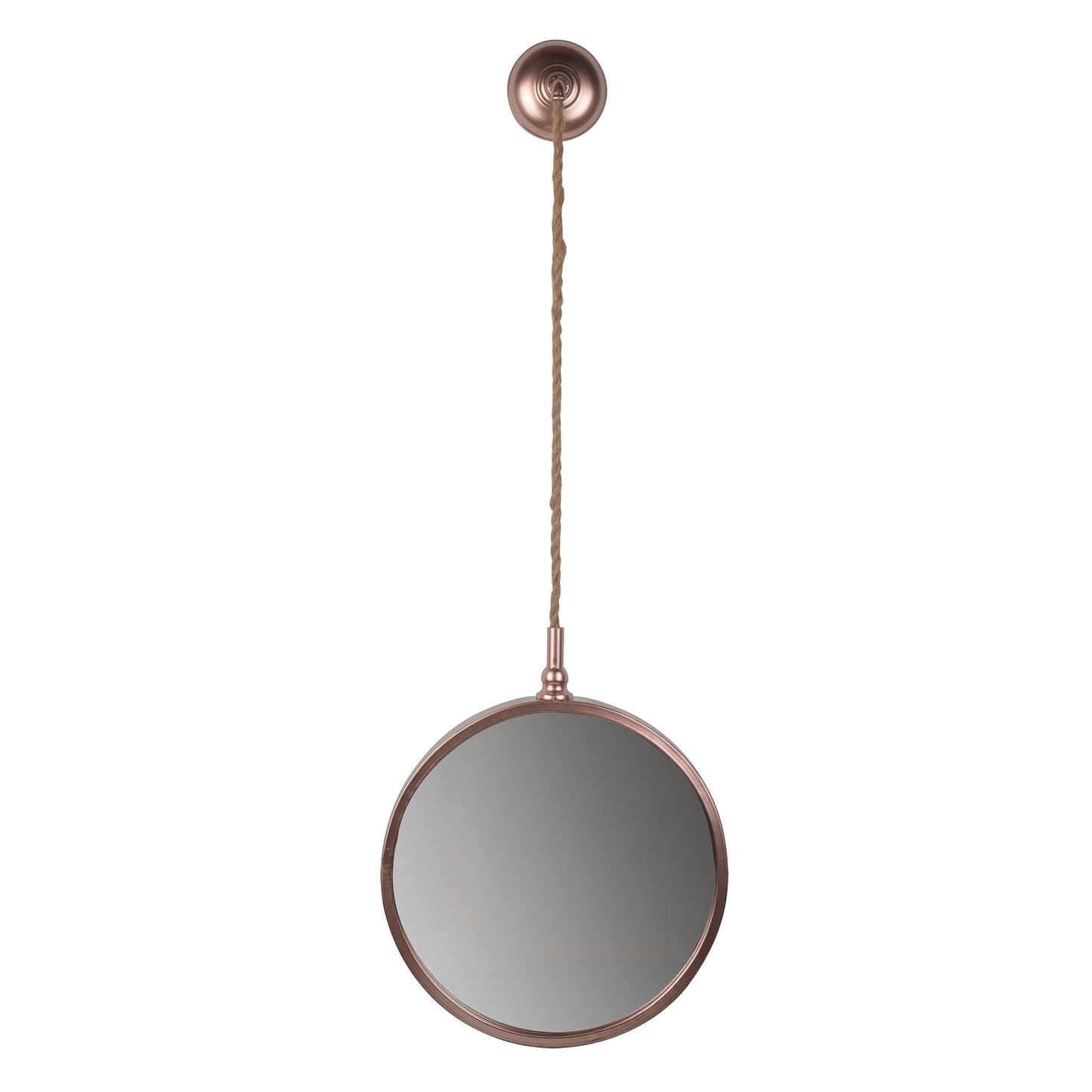 Benzara 43" Copper Medium Round Metal Frame Wall Mirror With Attached Rope Hanging