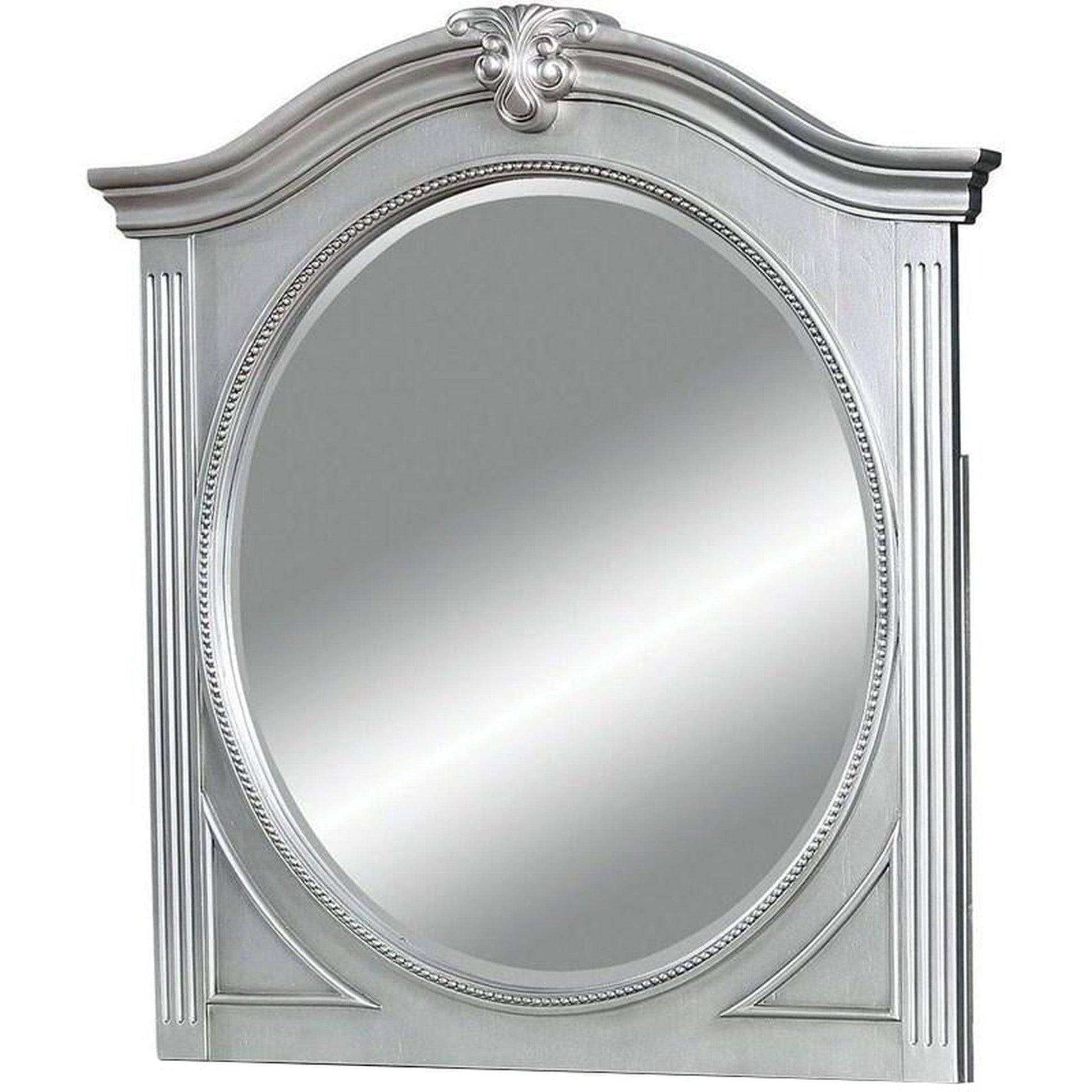 Benzara 43" Gray Wooden Frame Mirror With Carved Details