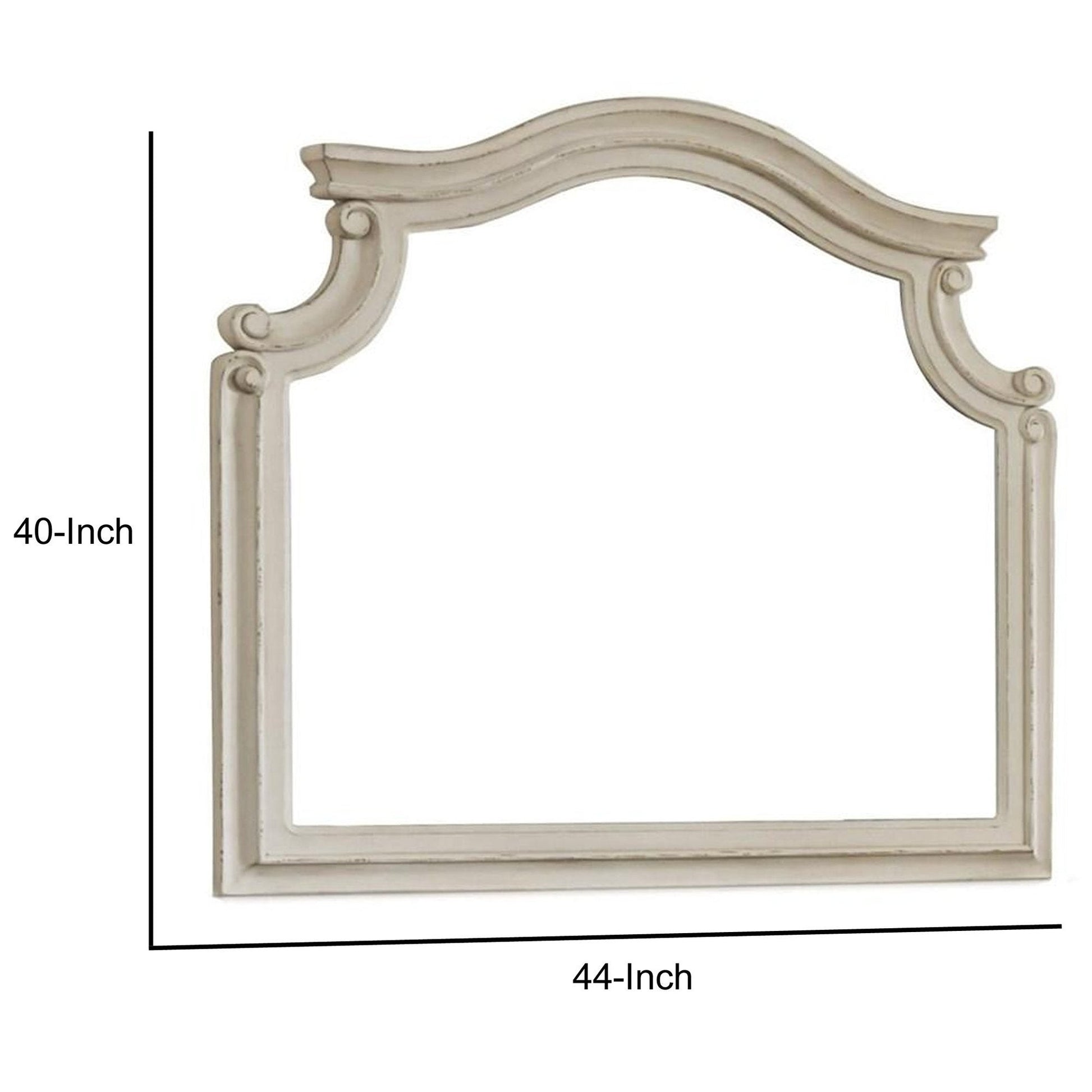 Benzara 44" Antique White Scalloped Top Wood Framed Wall Mirror