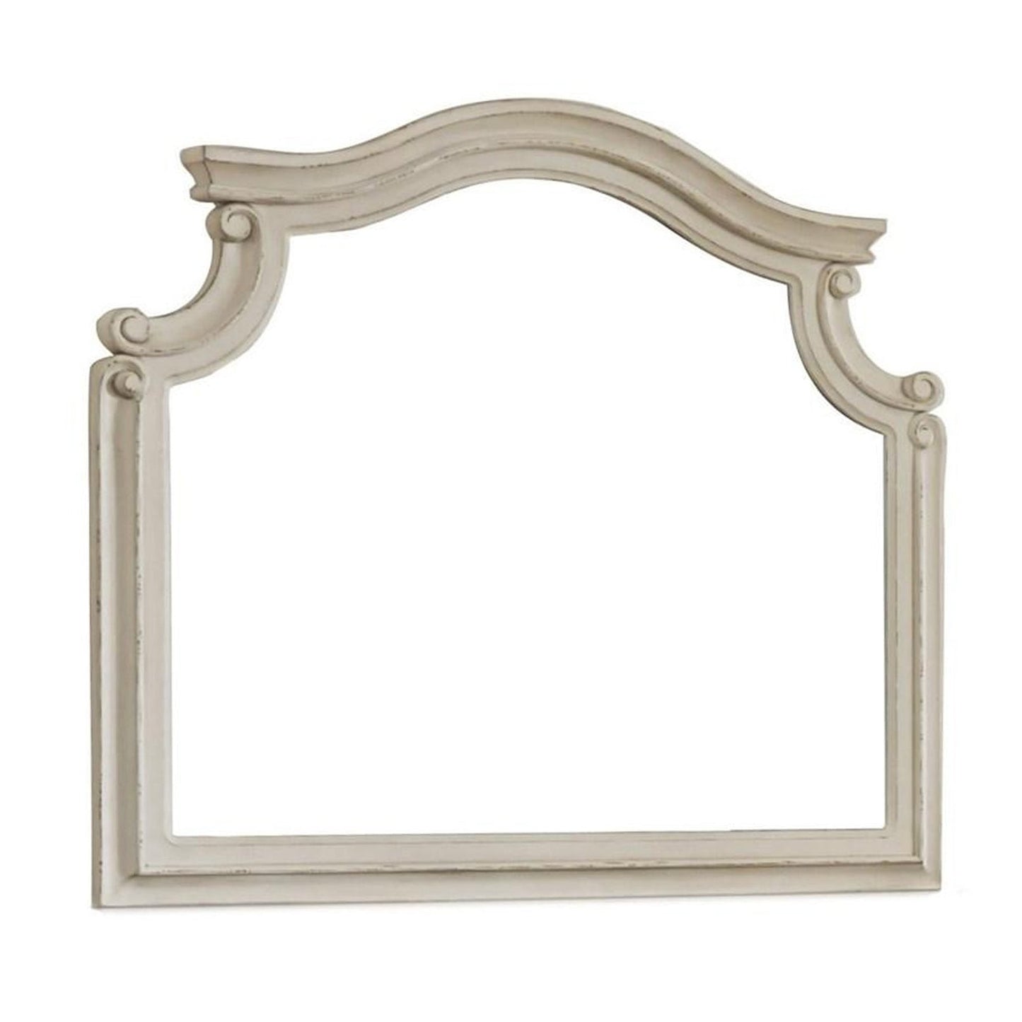 Benzara 44" Antique White Scalloped Top Wood Framed Wall Mirror