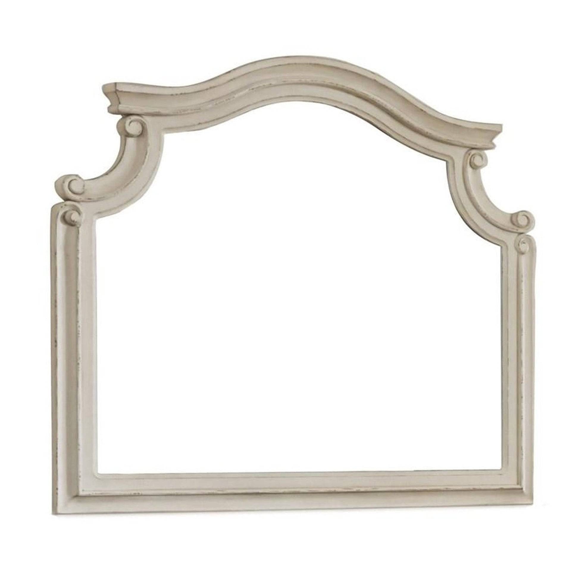 Benzara 44" Antique White Scalloped Top Wood Framed Wall Mirror