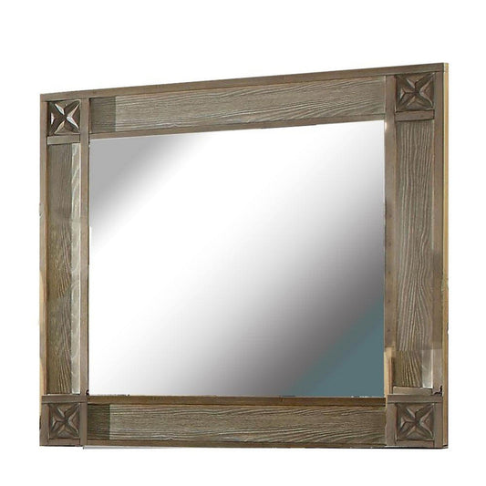 Benzara 44" Brown Rectangular Mirror With Carved Corners