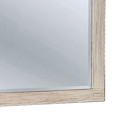 Benzara 44" Brushed White Rectangular Rustic Wooden Frame Mirror