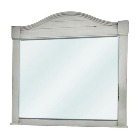 Benzara 44" White Wooden Frame Mirror With Camelback Top