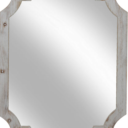 Benzara 45" Distressed White Wooden Framed Wall Mirror With Clipped Corners