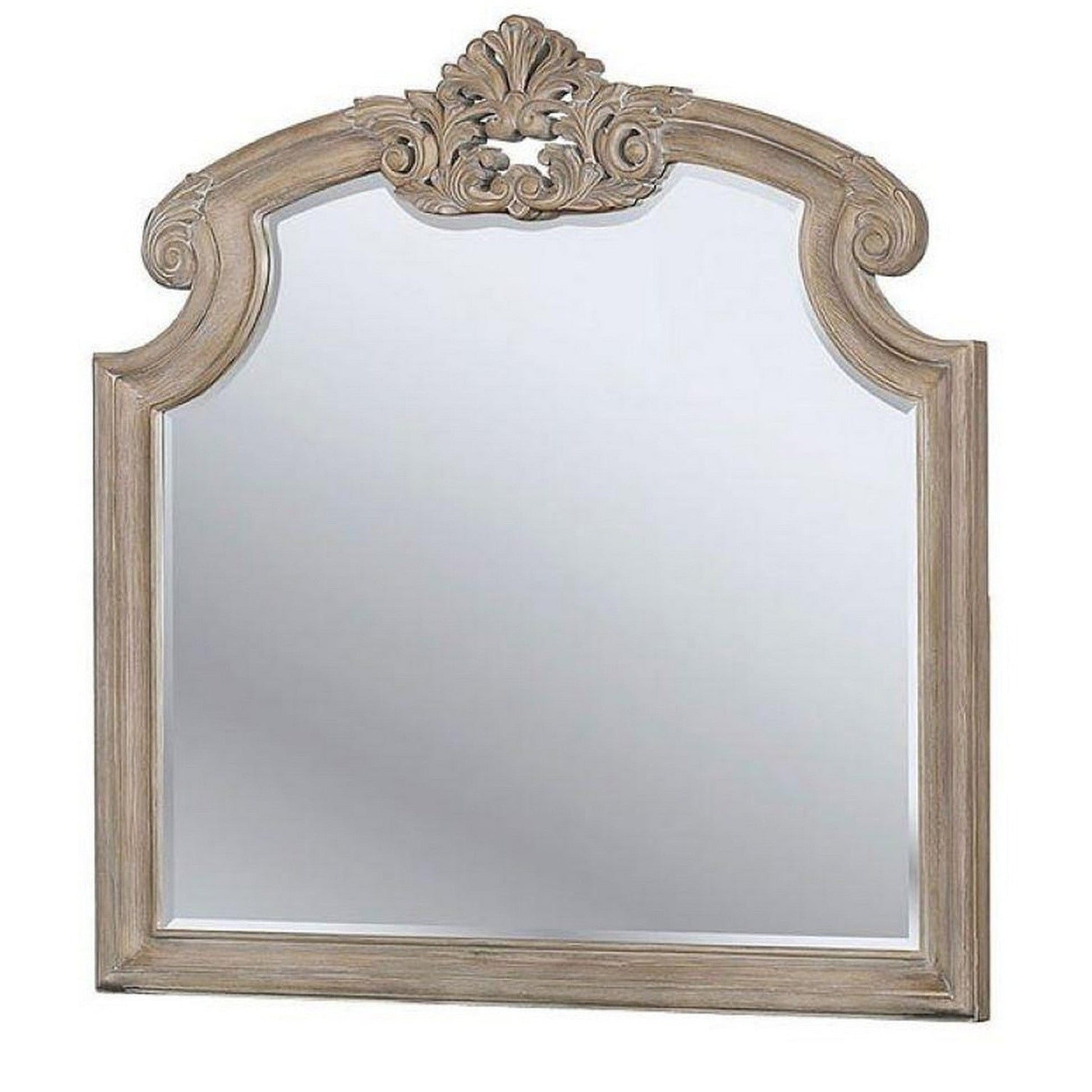 Benzara 47" Natural Brown Crown Top Molded Mirror