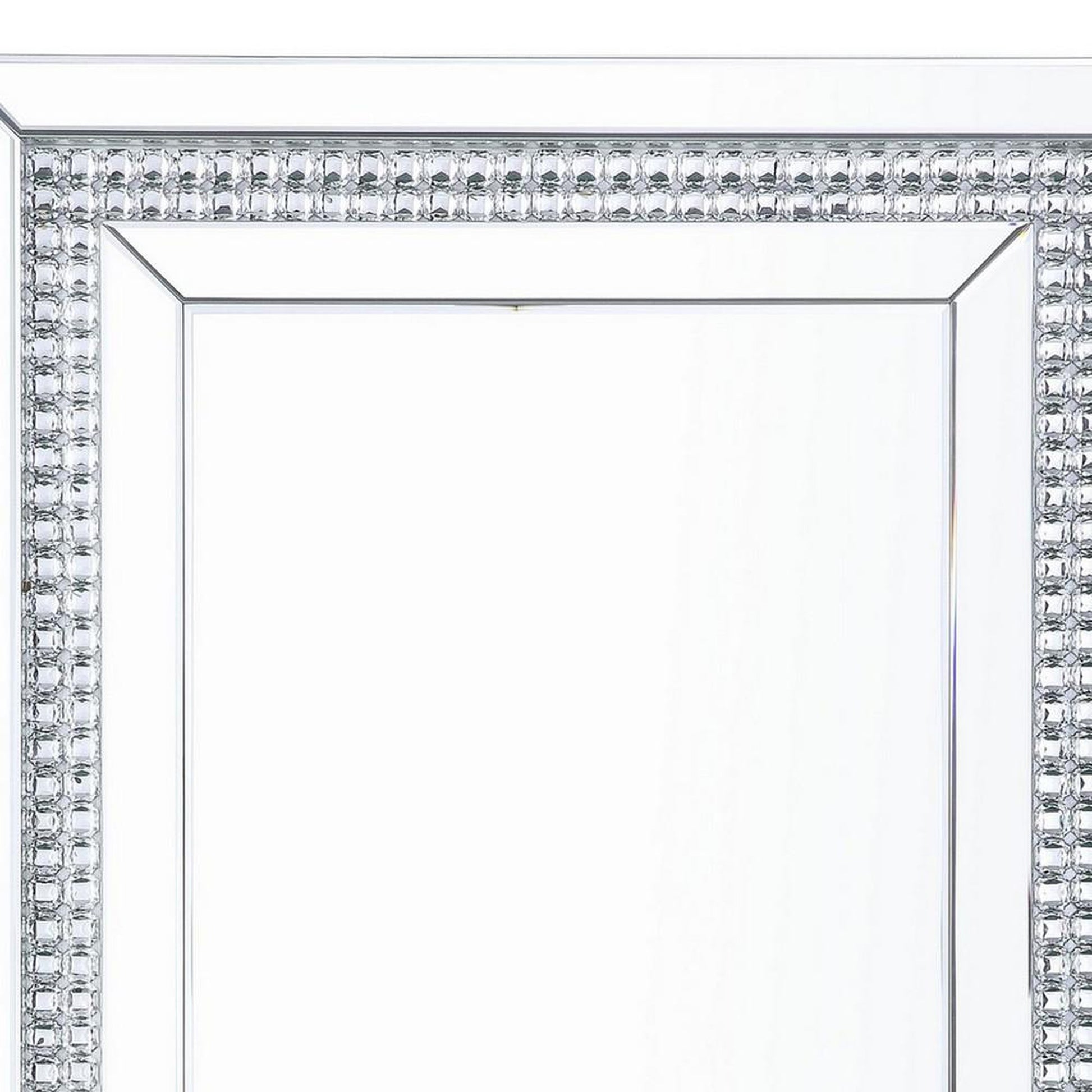 Benzara 47" Rectangular Silver Mirrored Wall Decor With Faux Crystals