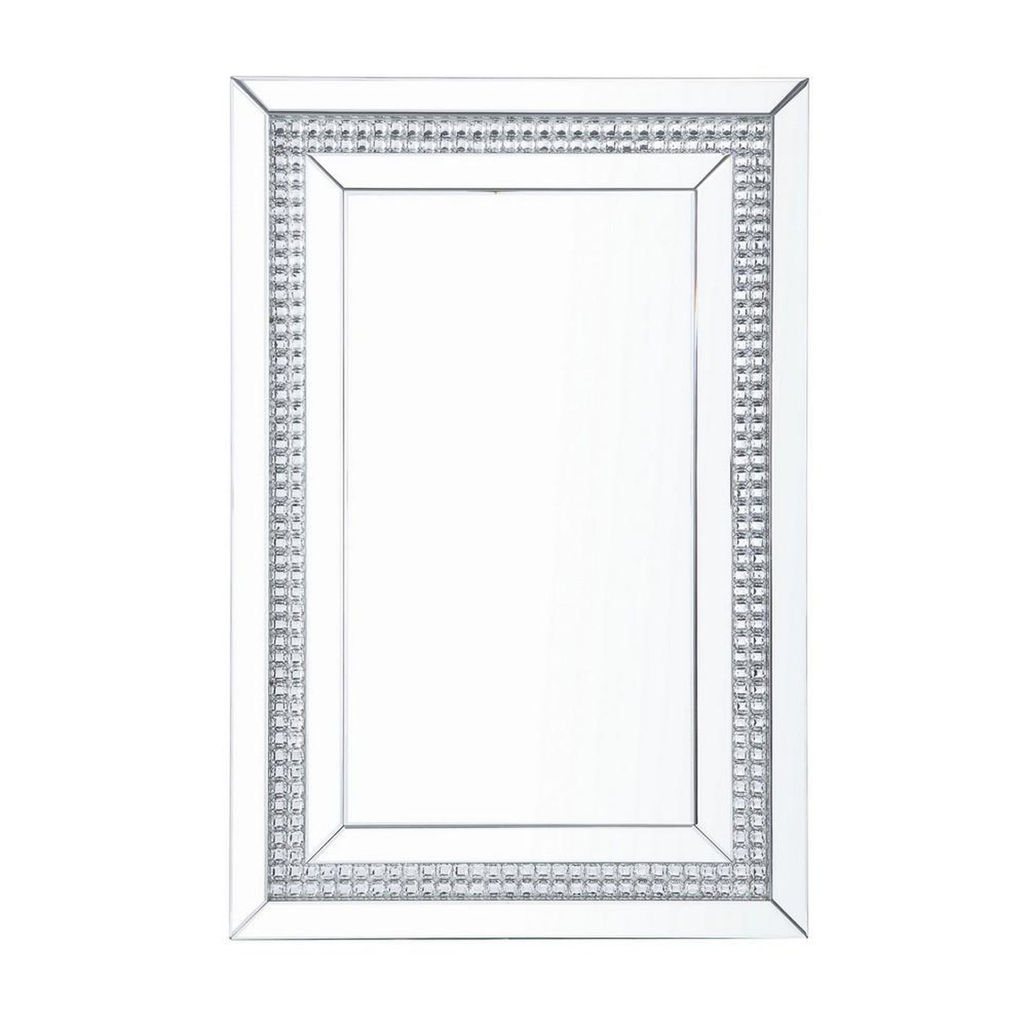 Benzara 47" Rectangular Silver Mirrored Wall Decor With Faux Crystals