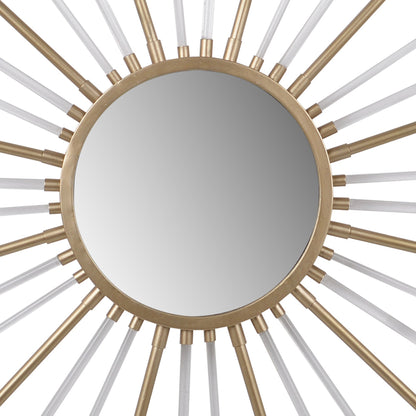 Benzara 47" White and Gold Large Iron Mirror With Sparkled Sunburst Design