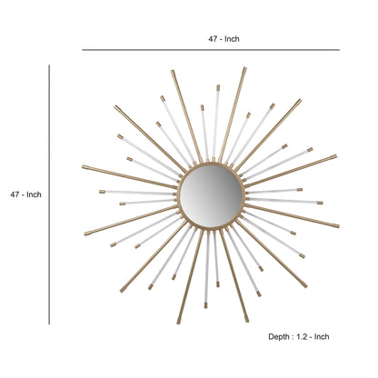 Benzara 47" White and Gold Large Iron Mirror With Sparkled Sunburst Design