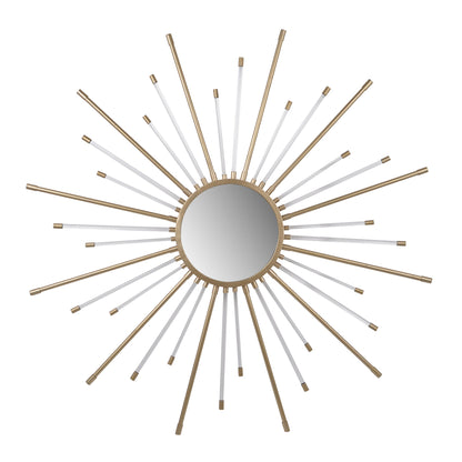 Benzara 47" White and Gold Large Iron Mirror With Sparkled Sunburst Design