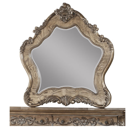 Benzara 48" Brown and Silver Wooden Mirror With Scrollwork Crown and Trim Details