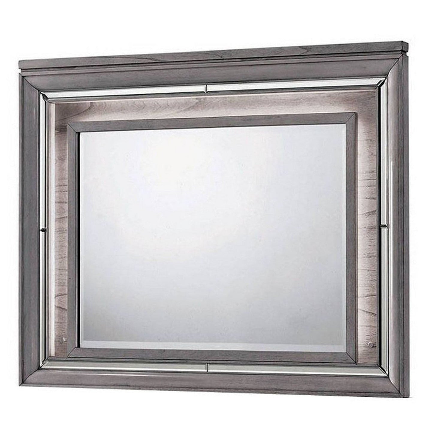 Benzara 49" Light Gray Wooden Contemporary Mirror With LED