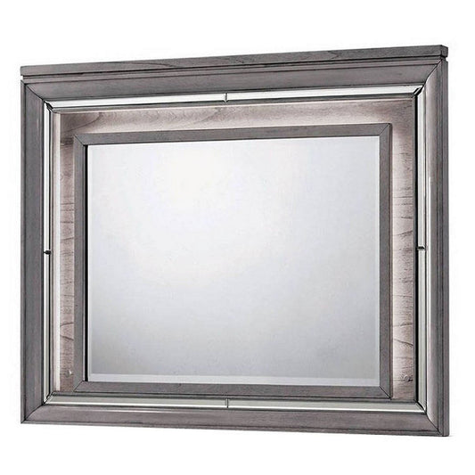 Benzara 49" Light Gray Wooden Contemporary Mirror With LED