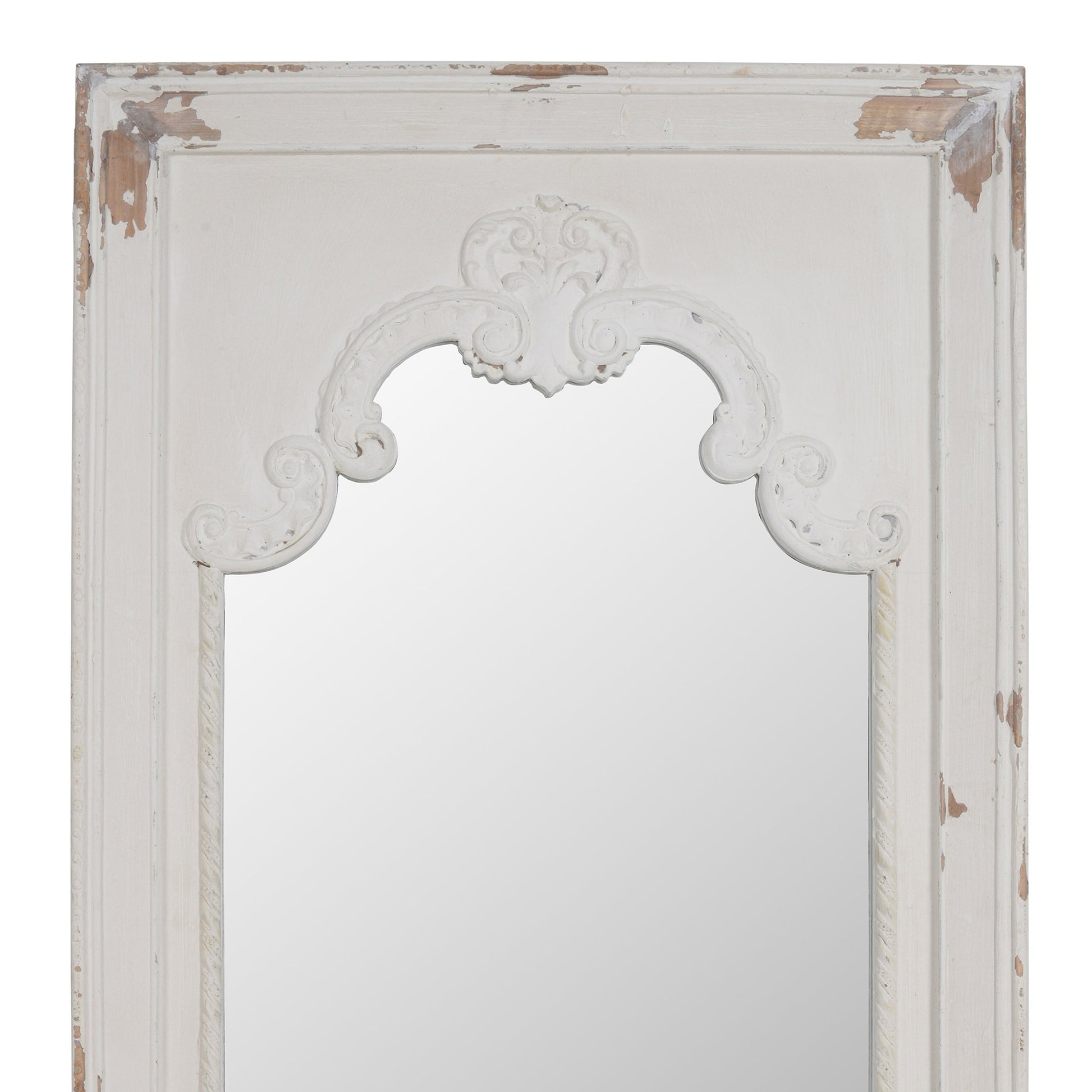 Benzara 54" White Rectangular Wooden Framed Wall Mirror With Chipped Edges and Hook